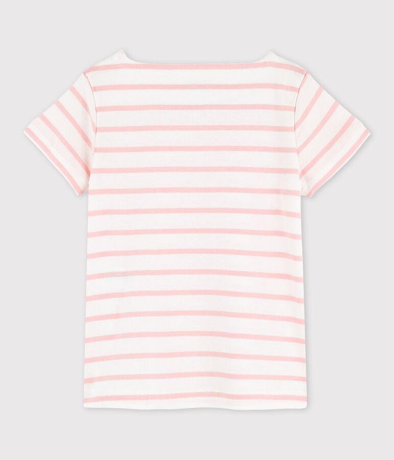 Camiseta de manga corta de algod&oacute;n de ni&ntilde;a blanco MARSHMALLOW/rosa MINOIS