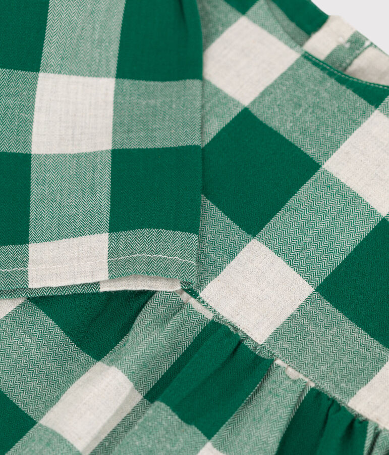Vestido de franela de manga larga a cuadros para beb&eacute; MATCHA/crudo