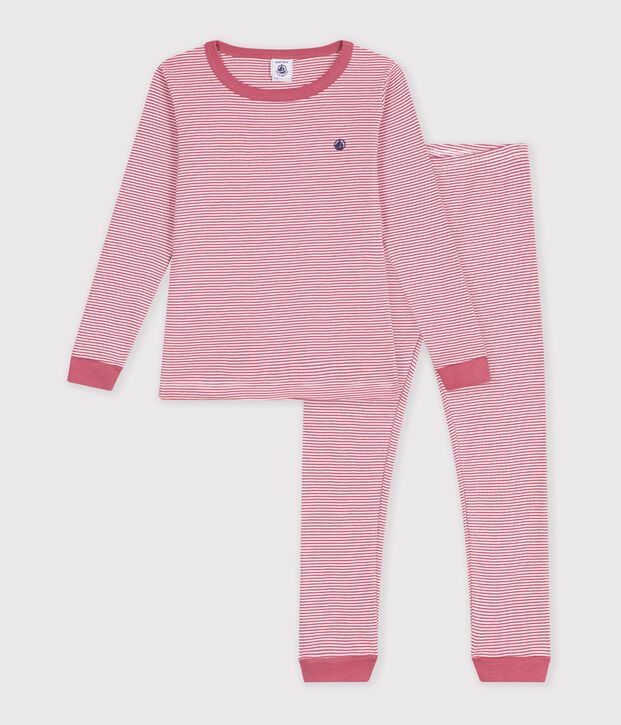Pijama infantil muy ajustado de algod&oacute;n a rayas rosa/blanco
