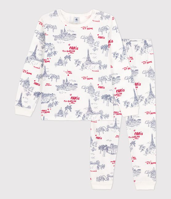 Pijama de algodón para niño/niña blanco MARSHMALLOW/blanco MULTICO