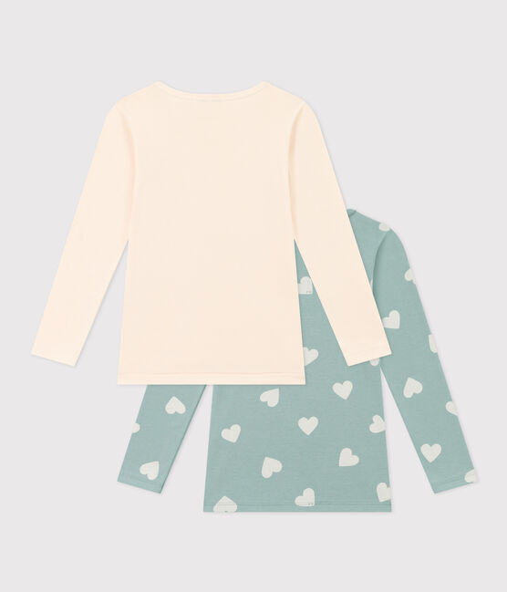 Juego de 2 camisetas de manga larga de algodón con corazón para niña variante 1