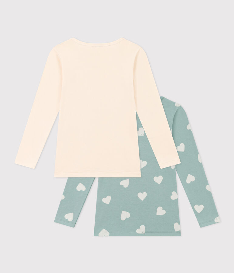 Juego de 2 camisetas de manga larga de algod&oacute;n con coraz&oacute;n para ni&ntilde;a multicolor