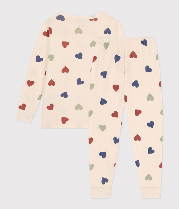 Pijama infantil de algod&oacute;n con estampado de coraz&oacute;n crudo/multicolor