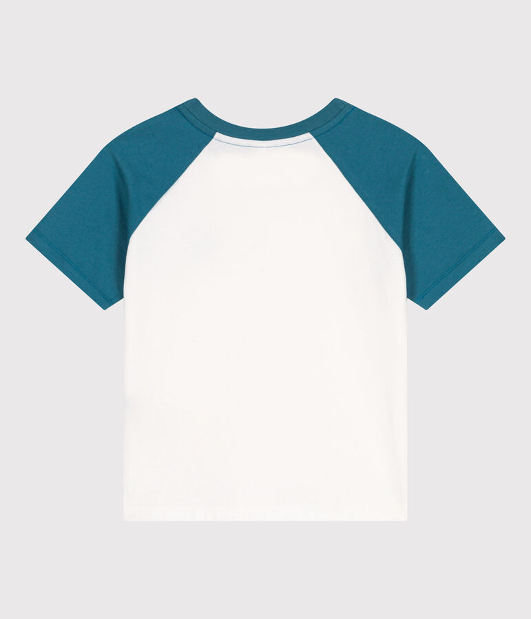 Camiseta infantil de manga corta de algod&oacute;n con estampado blanco/verde
