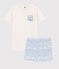 Pijama corto blanco y azul de canalé unisex blanco MARSHMALLOW/azul COOL