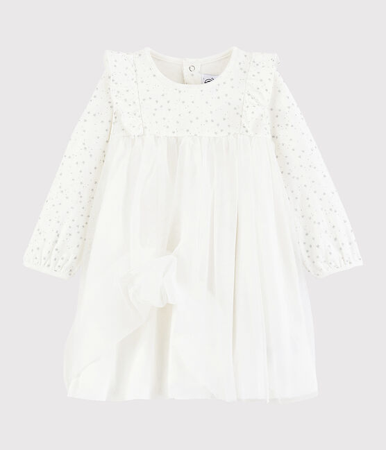 Vestido de manga larga para bebé niña blanco MARSHMALLOW/gris ARGENT