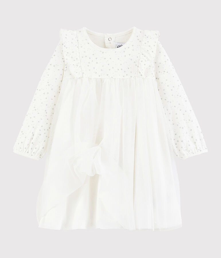 Vestido de manga larga para beb&eacute; ni&ntilde;a blanco MARSHMALLOW/gris ARGENT