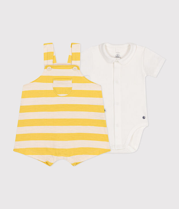 Conjunto de peto de jersey flameado para beb&eacute; amarillo/crudo