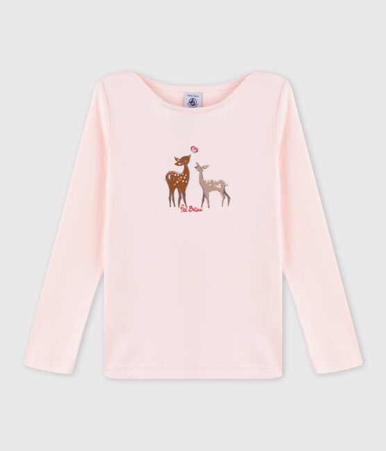 Camiseta serigrafiada para niña rosa FLEUR