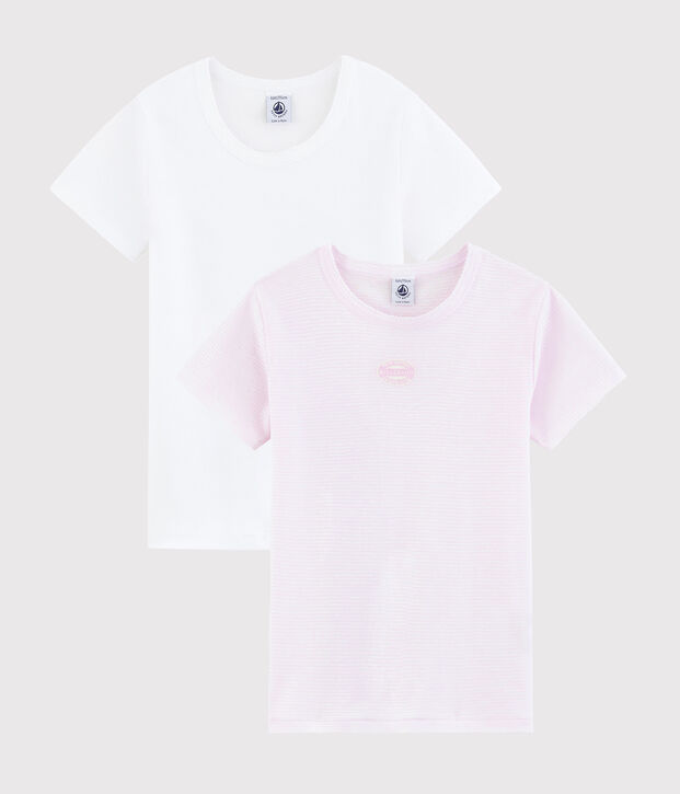 Juego de 2 camisetas de manga corta de milrayas rosas de punto para ni&ntilde;a peque&ntilde;a multicolor