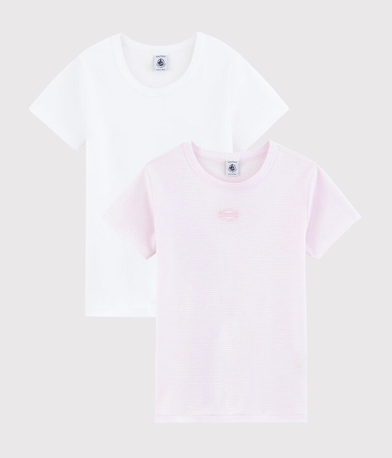 Juego de 2 camisetas de manga corta de milrayas rosas de punto para ni&ntilde;a peque&ntilde;a variante 1