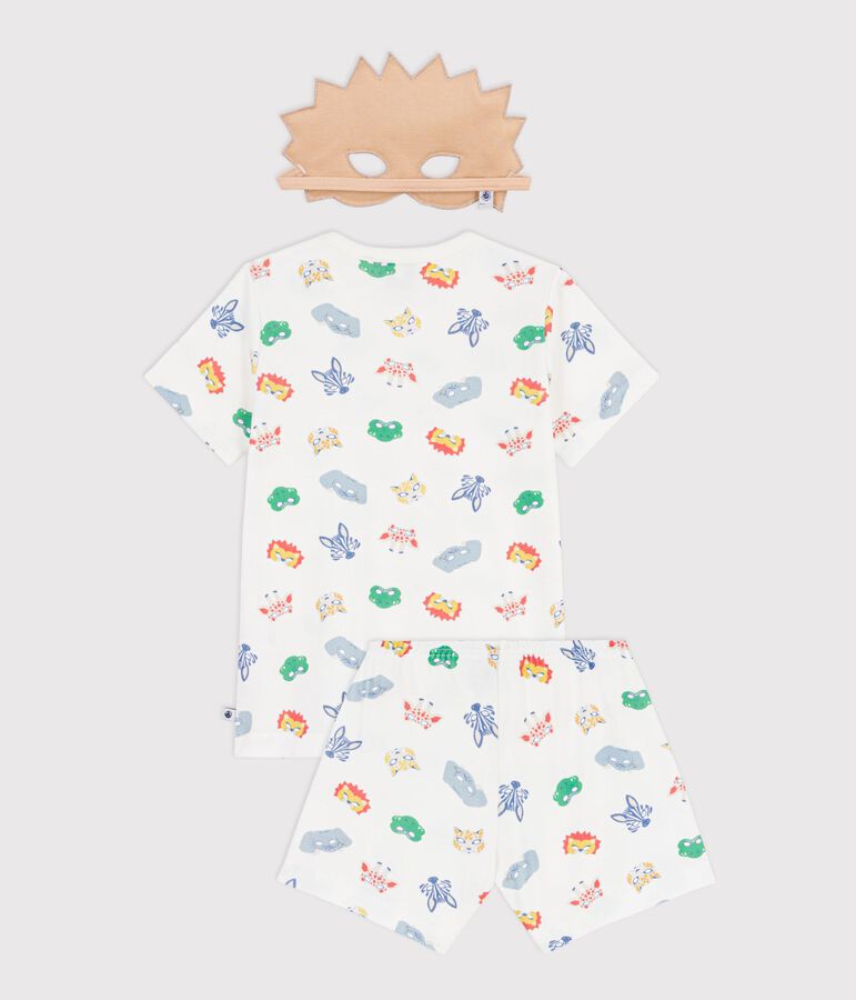 Pijama corto tipo disfraz infantil de algod&oacute;n con estampado de m&aacute;scaras blanco/multicolor