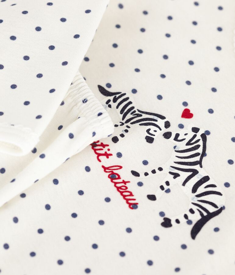 Pijama infantil de algod&oacute;n con estampado de lunares blanco/azul