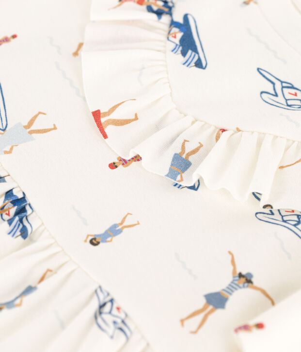 Vestido de manga corta de algod&oacute;n para ni&ntilde;a blanco/multicolor