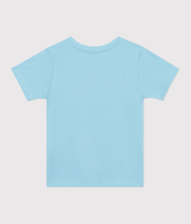 Camiseta infantil de manga corta de algod&oacute;n con estampado azul