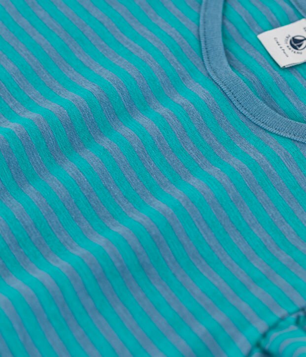 Camiseta de algod&oacute;n a rayas para ni&ntilde;a azul/verde