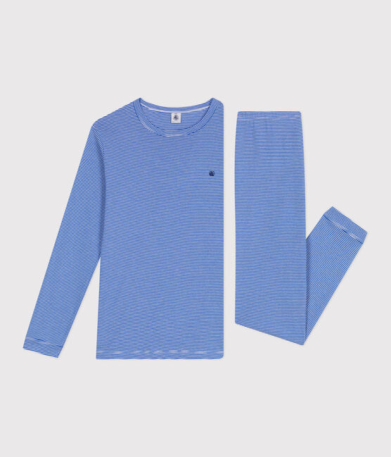 Pijama infantil de algodón a rayas azul PERSE/blanco MARSHMALLOW