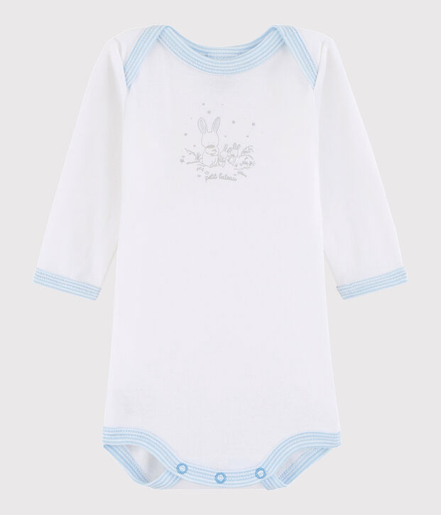 Bodi de manga larga de beb&eacute; ni&ntilde;o blanco/azul