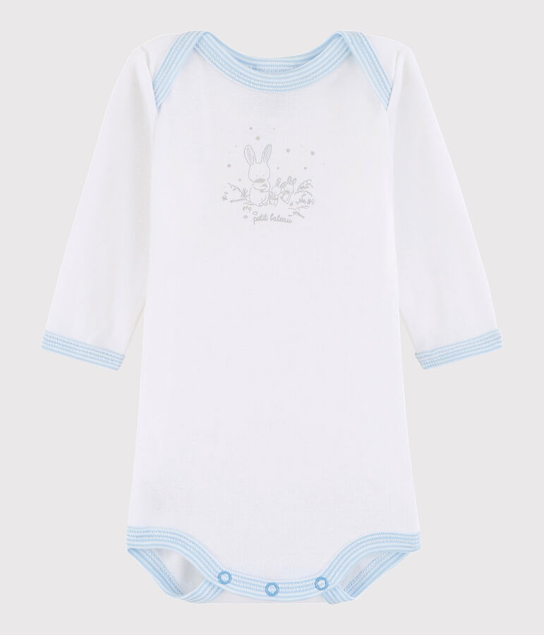 Bodi de manga larga de beb&eacute; ni&ntilde;o blanco ECUME/azul JASMIN