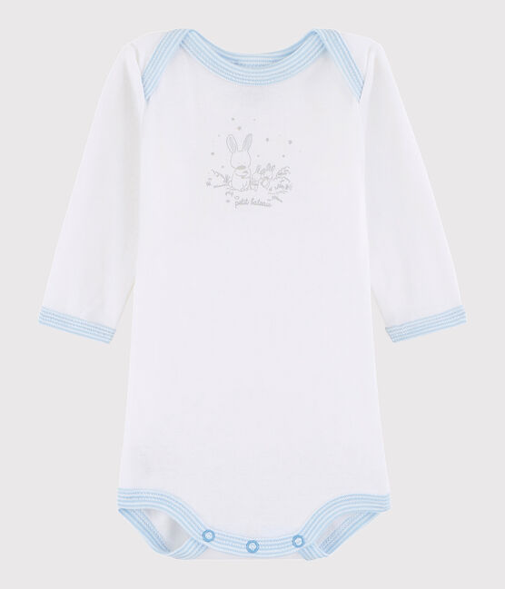 Bodi de manga larga de bebé niño blanco ECUME/azul JASMIN