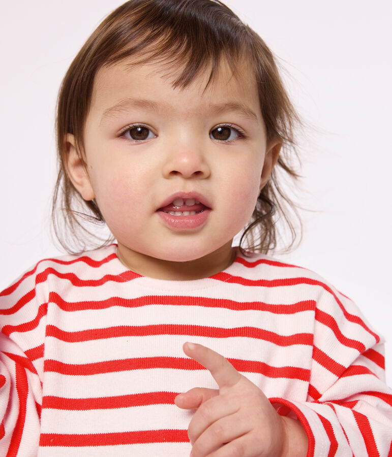 Camiseta marinera beb&eacute; en algod&oacute;n grueso rosa/rojo