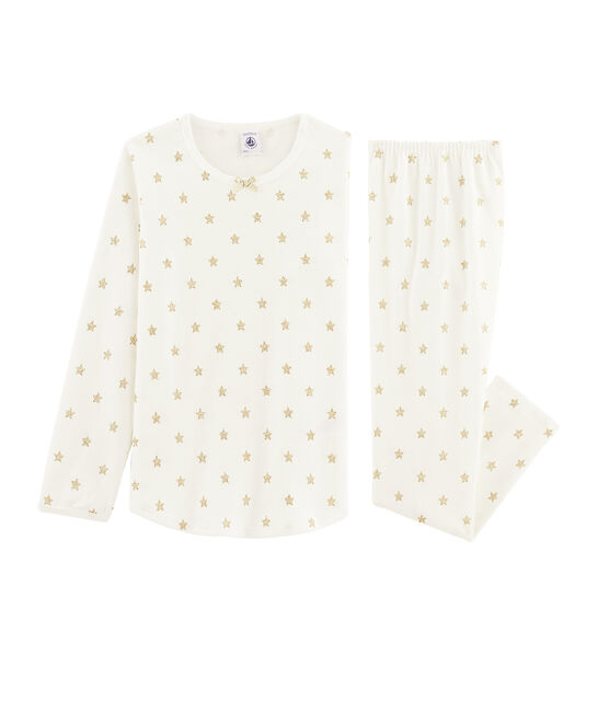 Pijama de canalé con estrellas para niña blanco MARSHMALLOW/amarillo OR