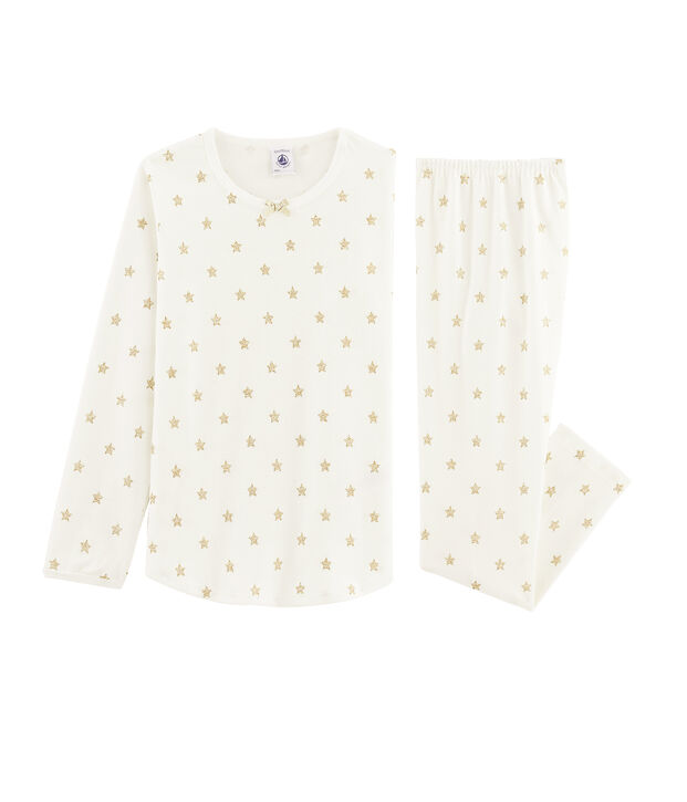 Pijama de canal&eacute; con estrellas para ni&ntilde;a blanco/amarillo