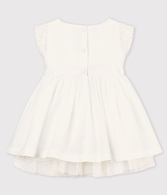 Vestido de celebración de popelina y tul de bebé niña blanco ECUME
