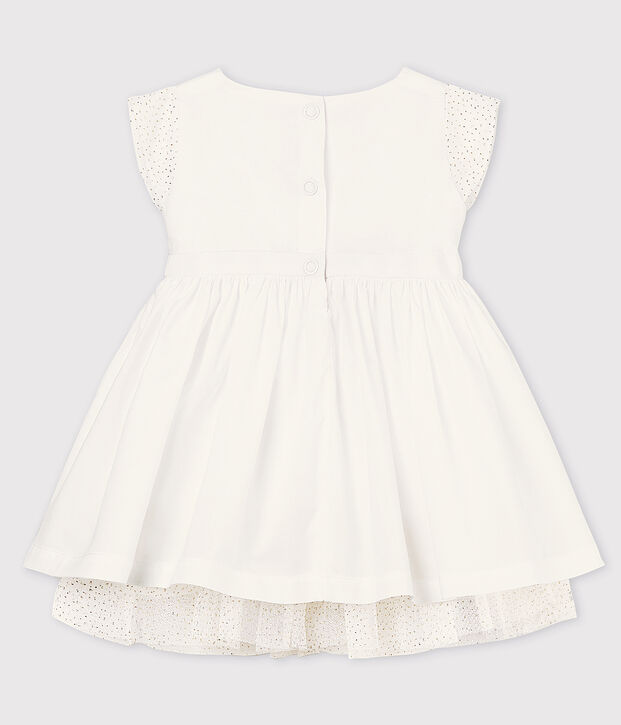 Vestido de celebraci&oacute;n de popelina y tul de beb&eacute; ni&ntilde;a blanco