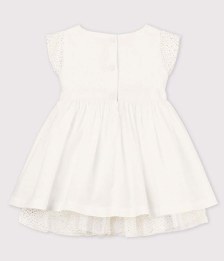 Vestido de celebraci&oacute;n de popelina y tul de beb&eacute; ni&ntilde;a blanco