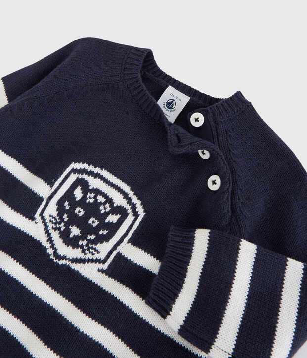 Sudadera de lana y algod&oacute;n de beb&eacute;. azul/blanco