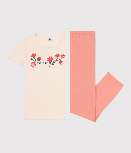 Pijama de manga corta de algodón para mujer naranja ABRICOT/ MULTICO