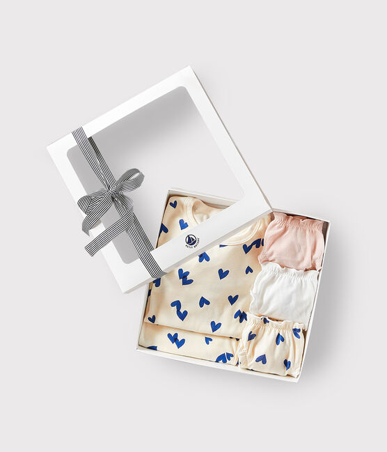 Estuche regalo con pijama y braguita de algodón con estampado de corazones azules variante 1