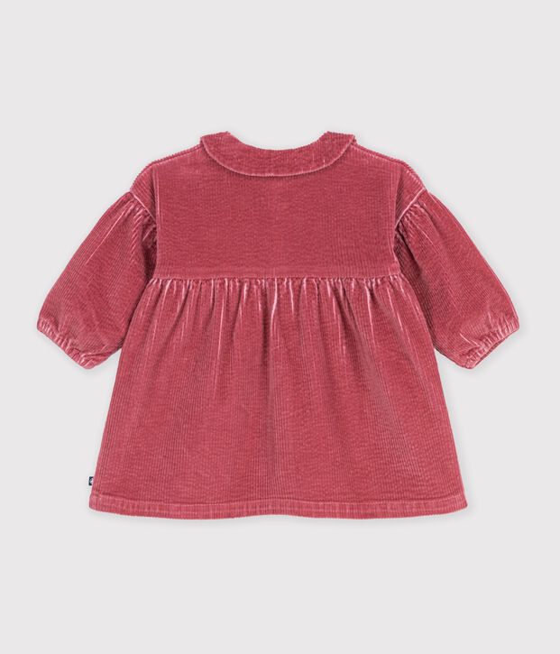 Vestido liso de terciopelo de manga larga para beb&eacute; rosa