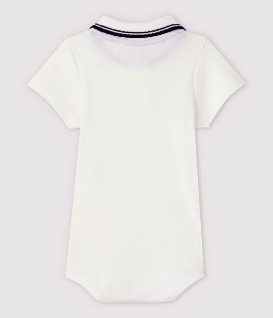 Bodi de manga corta con cuello de polo de algodón de bebé blanco MARSHMALLOW