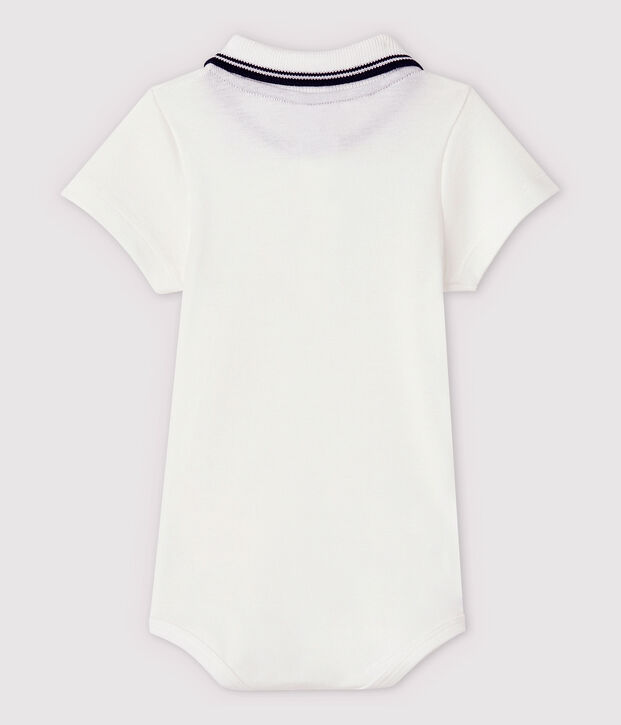 Bodi de manga corta con cuello de polo de algod&oacute;n de beb&eacute; blanco