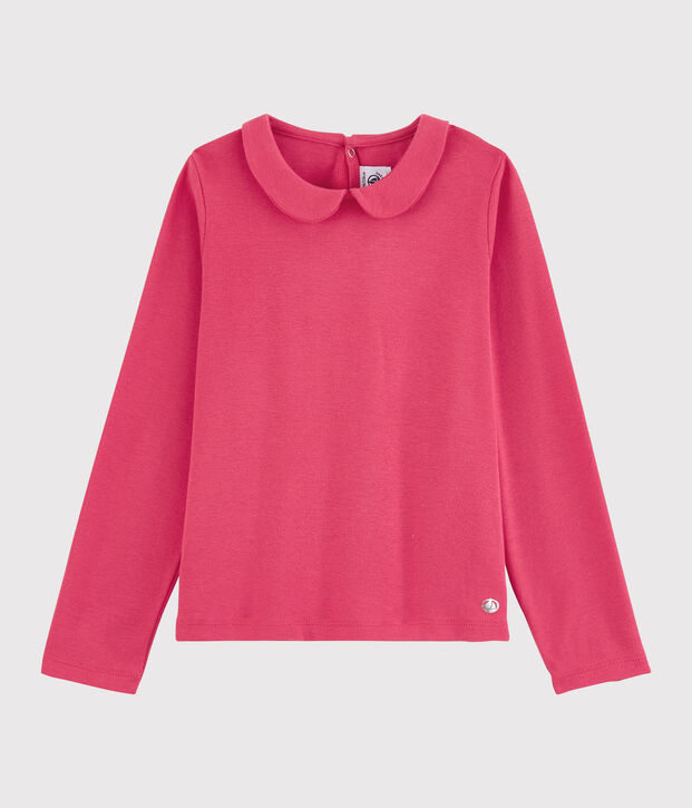 Camiseta de manga larga de algod&oacute;n de ni&ntilde;a rosa