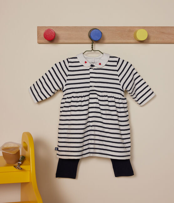 Vestido y leggings de algodón para bebé blanco MARSHMALLOW/azul SMOKING