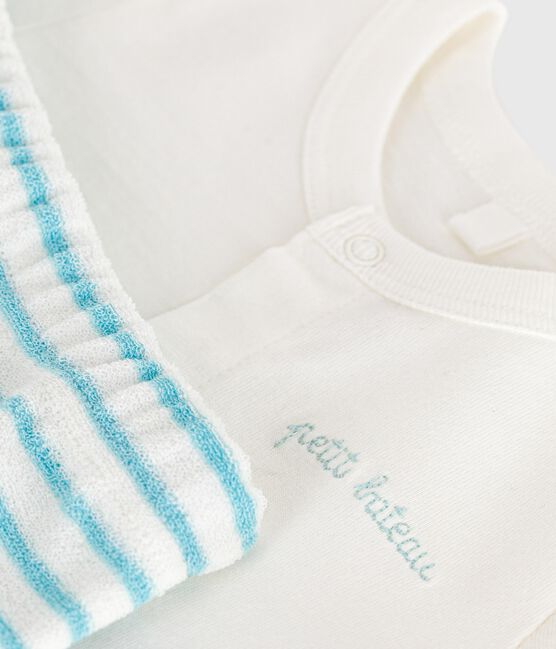 Conjunto de dos piezas de algodón con parte inferior a rayas para recién nacido azul MARSHMALLOW/ AQUATIC