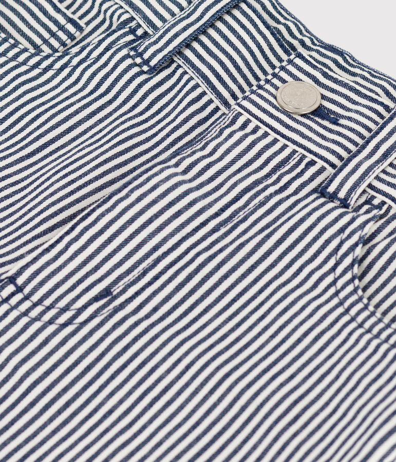 Bermudas de tela de algod&oacute;n a rayas para ni&ntilde;o azul MEDIEVAL/blanco MARSHMALLOW