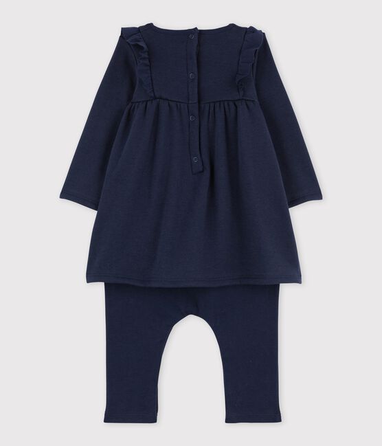 Vestido con leggings en terciopelo para bebé niña azul SMOKING