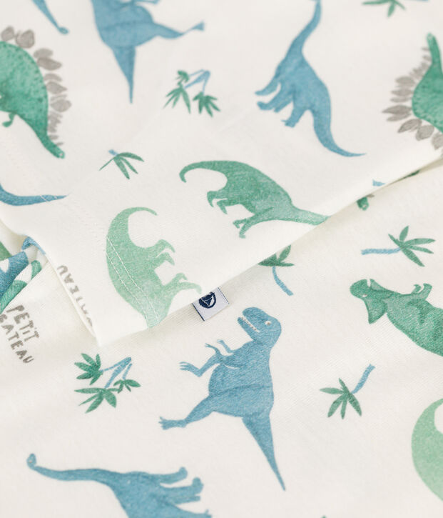 Pijama infantil de algod&oacute;n con estampado de dinosaurios blanco/multicolor