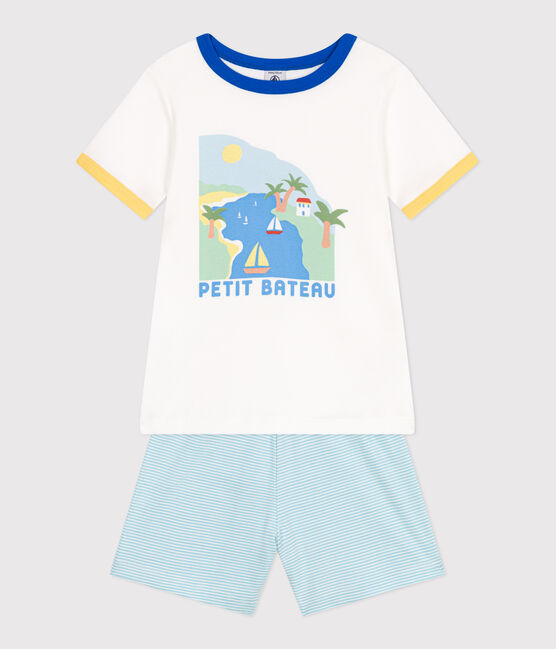 Pijama infantil corto de algodón blanco MARSHMALLOW/blanco MULTICO