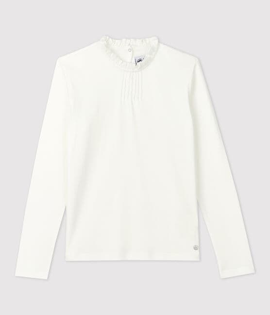 Camiseta de manga larga de algodón de niña blanco MARSHMALLOW