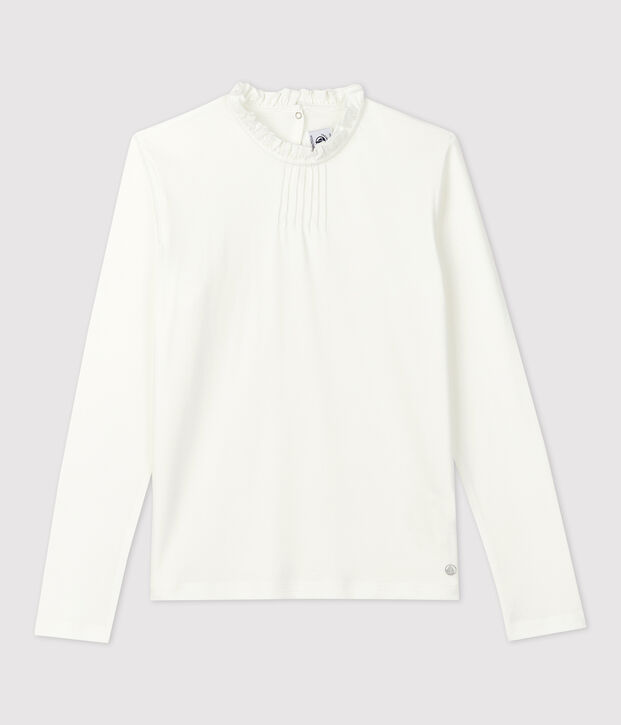 Camiseta de manga larga de algod&oacute;n de ni&ntilde;a blanco