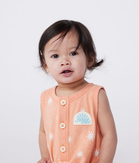 Pelele corto sin mangas de rizo de algodón con estampado de soles para bebé naranja ABRICOT/ MARSHMALLOW