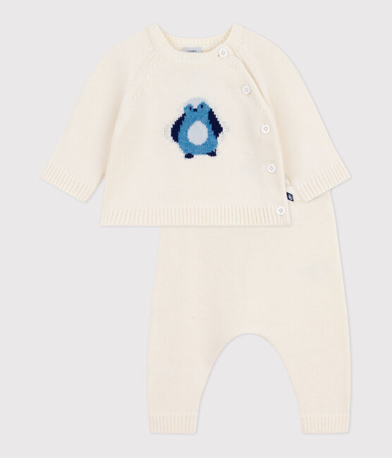 Conjunto de 2 piezas de punto tricotado con estampado de pingüino para bebé blanco MARSHMALLOW/blanco MULTICO