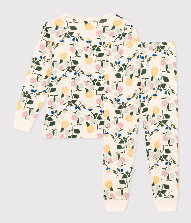 Pijama infantil de algod&oacute;n con estampado de flores crudo/multicolor