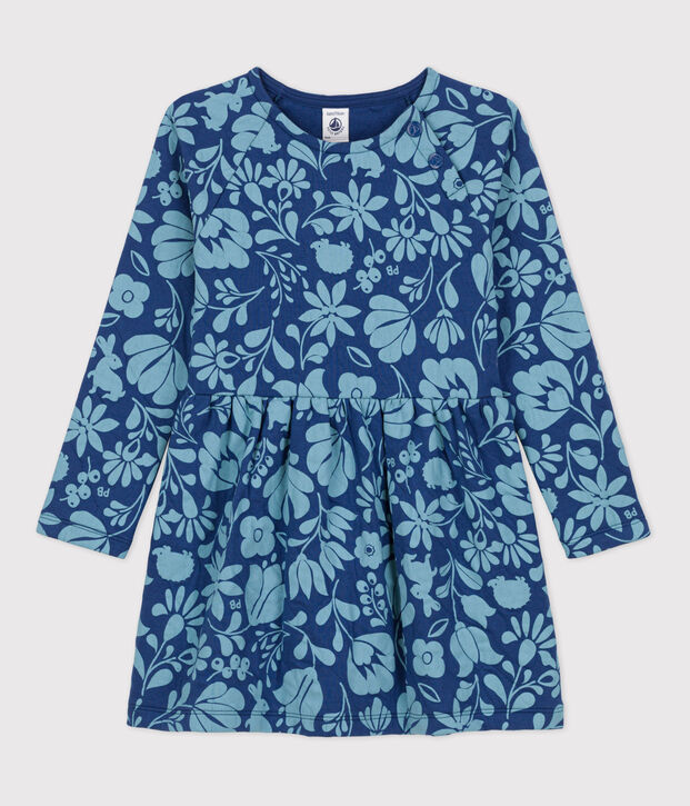 Vestido con flores de manga larga de t&uacute;bico de ni&ntilde;a azul/azul