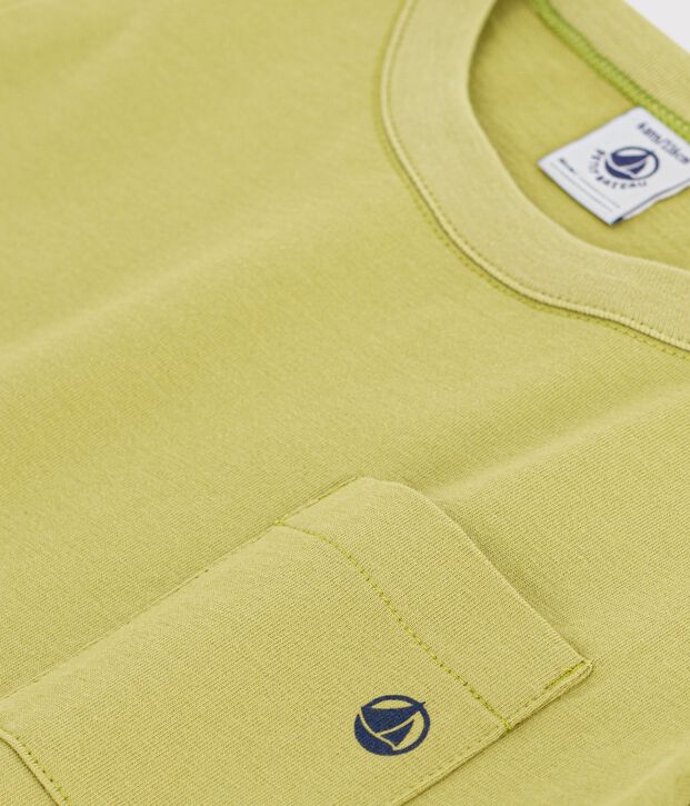 Camiseta infantil lisa de manga corta de algod&oacute;n verde